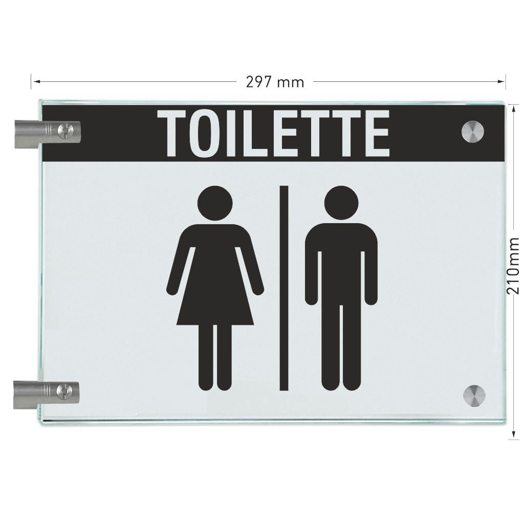 Fahnenschilder Toiletten mit Balken, 2 Scheiben mit Glasverbinder 15