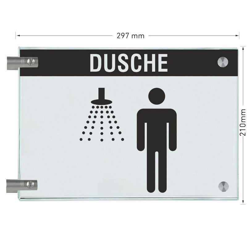 Fahnenschilder Dusche Herren mit Balken, 2 Scheiben mit 13