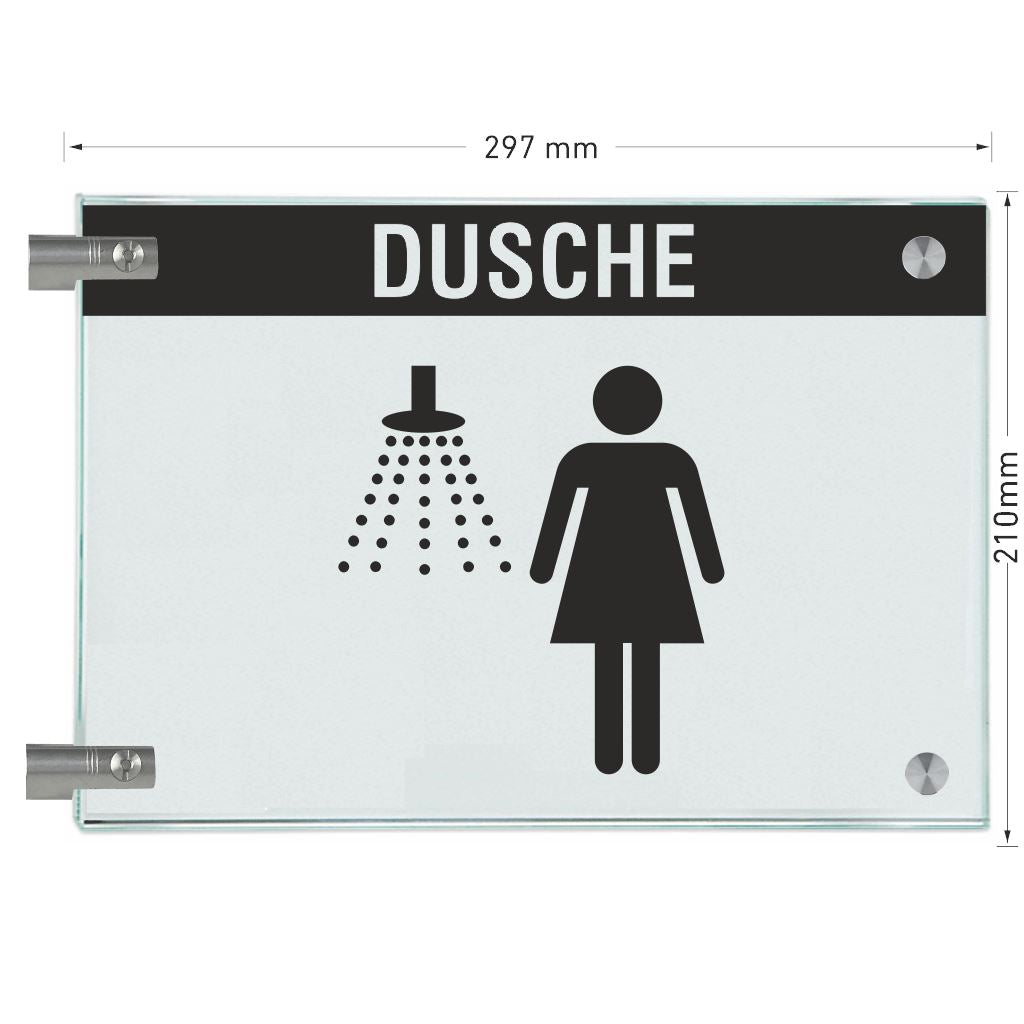 Fahnenschilder Dusche Damen mit Balken, 2 Scheiben mit 17