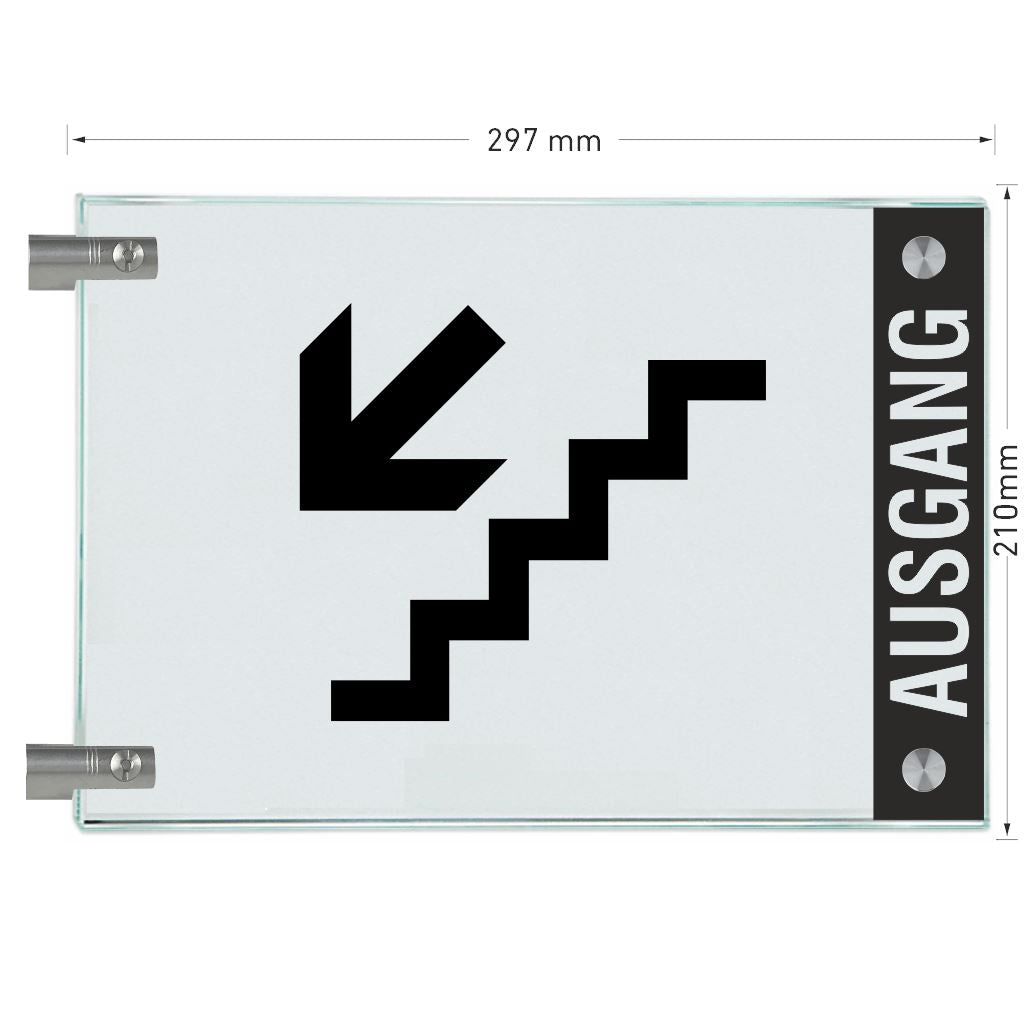 Fahnenschild Ausgang mit Balken, 2 Scheiben mit Glasverbinder 17