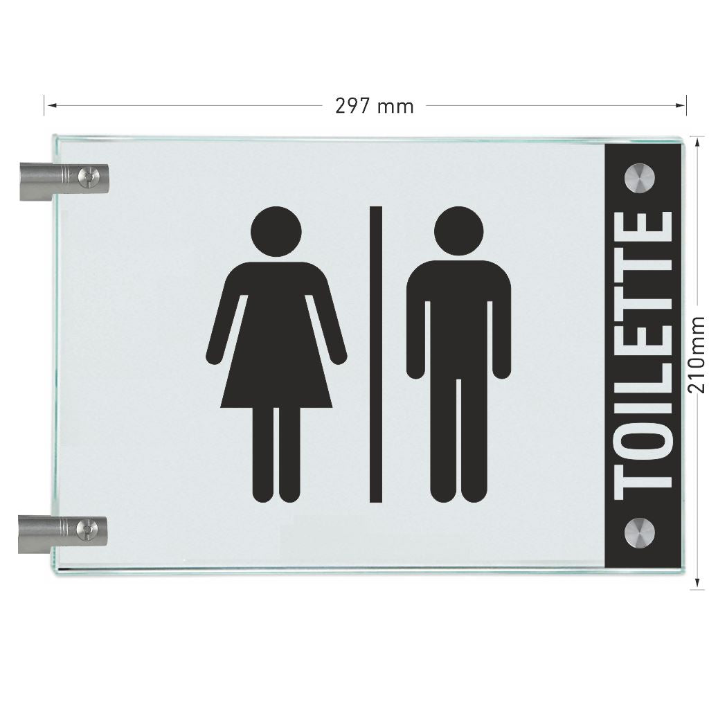 Fahnenschilder Toiletten mit Balken, 2 Scheiben mit Glasverbinder 16