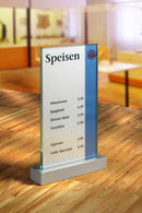 Tischaufsteller Veddel - Scheiben aus ESG, Halter aus massivem Aluminium 149 x 106 mm 