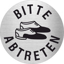 Piktogramm Bitte Schuhe abtreten Edelstahl Piktogramme Bitte Schuhe abteten  Ø 60mm 