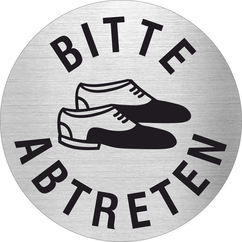 Piktogramm Bitte Schuhe abtreten Edelstahl Piktogramme Bitte Schuhe abteten  Ø 60mm 