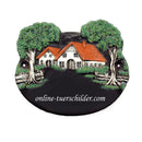 Türschild aus Keramik Motiv Landhaus mit Ihrem Wunschtext Türschild Keramik Landhaus online-tuerschilder.com Schwarzbraun 