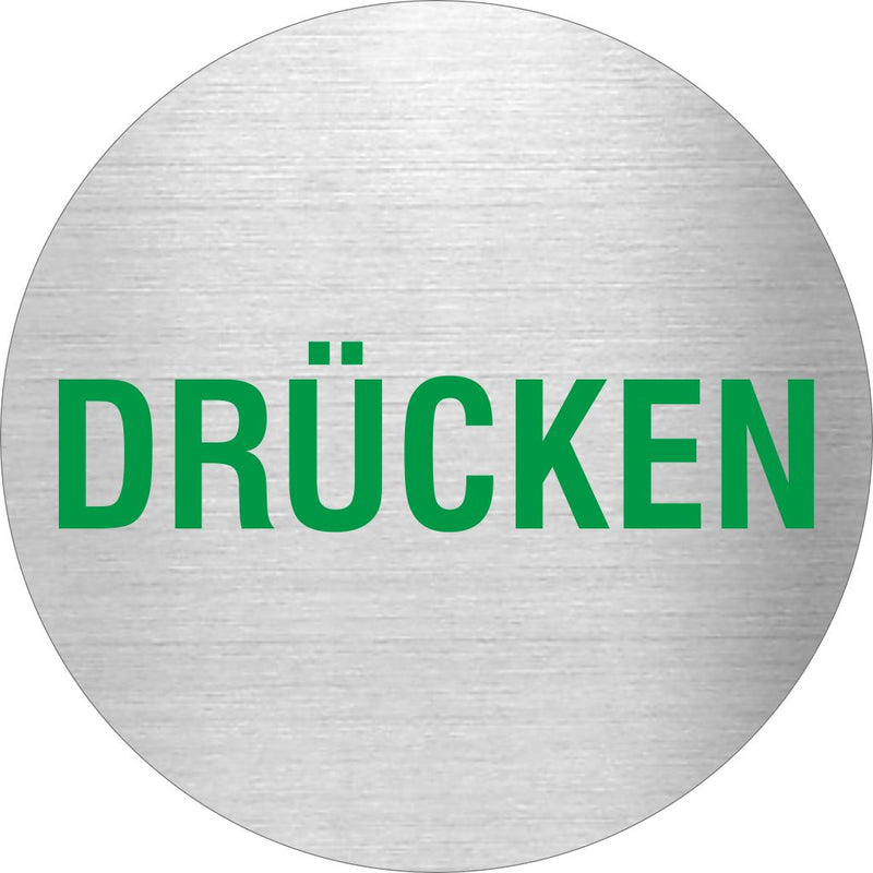 Piktogramme Drücken Grün Edelstahl Piktogramme Drücken Grün online-tuerschilder.com Ø 60mm 