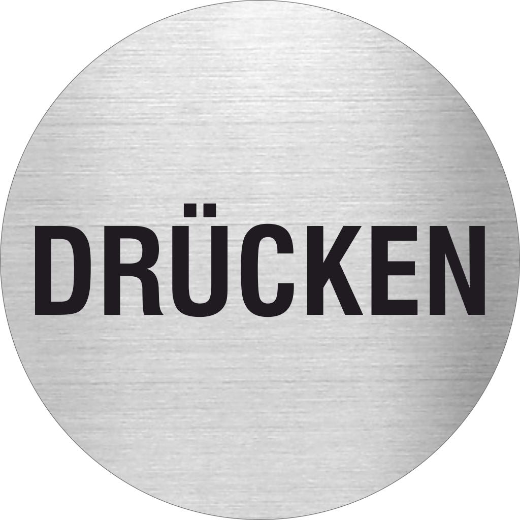 Piktogramm Drücken Edelstahl Piktogramme Drücken schwarz online-tuerschilder.com Ø 60mm 