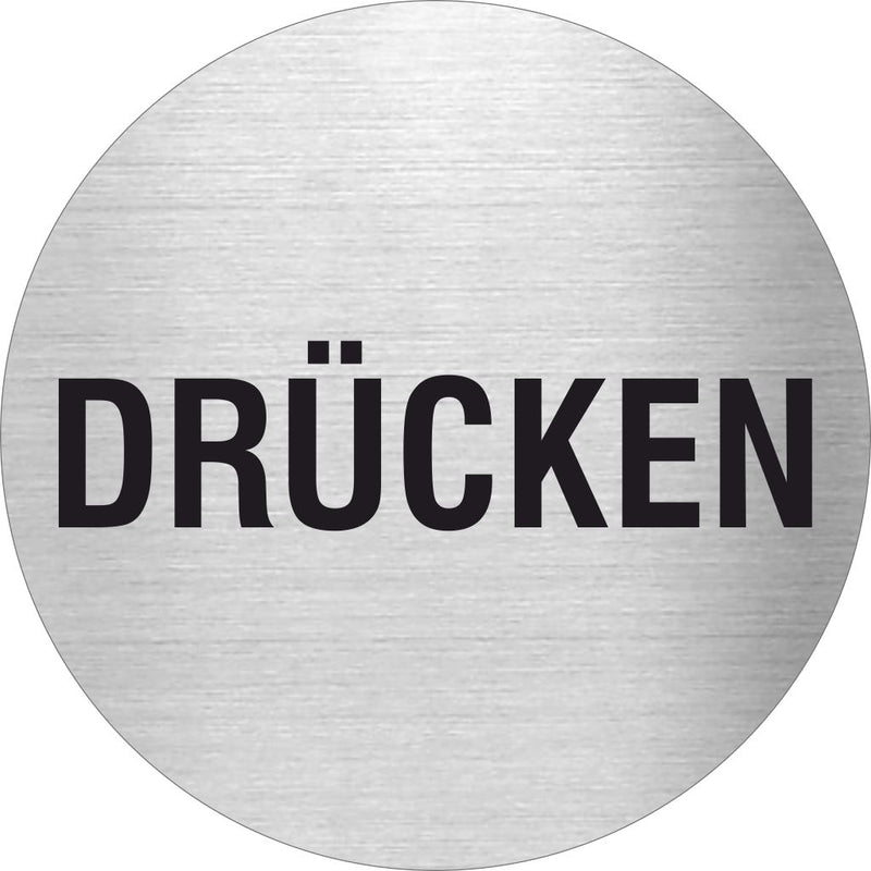 Piktogramm Drücken Edelstahl Piktogramme Drücken schwarz online-tuerschilder.com Ø 60mm 