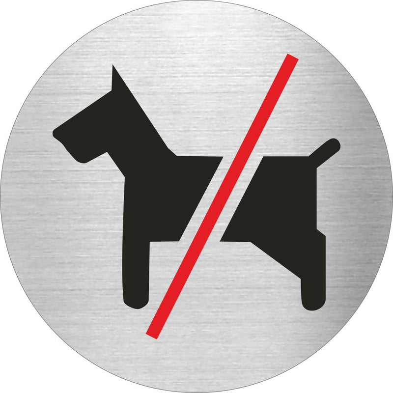Piktogramm Hunde verboten roter Strich Edelstahl Piktogramme Hunde verboten Stich Rot  Ø 60mm 