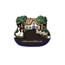 Türschild aus Keramik Motiv Gänse schwarzbraun, blau und terracotta mit Ihrem Wunschtext Türschild Keramik Gänse online-tuerschilder.com Schwarzbraun 