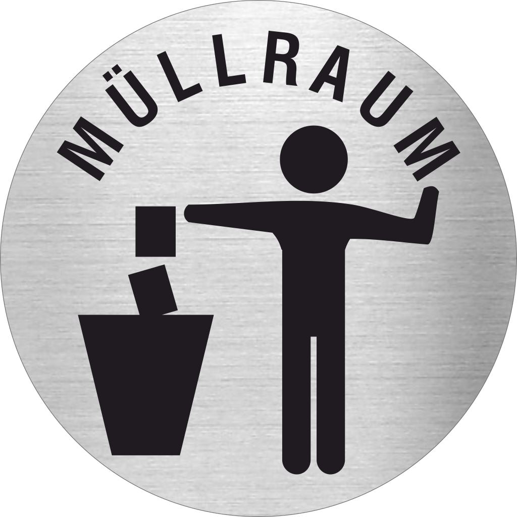 Piktogramm Müllraum 1 Edelstahl Piktogramme Müllraum 1 online-tuerschilder.com Ø 60mm 