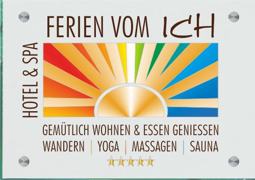 Firmenschild für Hotel & Spa - Wir gestalten Ihr Schild! Firmenschilder Glas und Edelstahl  (A4) 