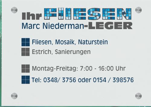 Firmenschild für Fliesenleger - Wir gestalten Ihr Schild! Firmenschilder Glas und Edelstahl 1 (A4) 