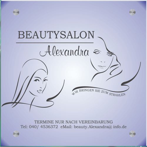 Firmenschild für Kosmetikstudios / Friseur - Wir gestalten Ihr Schild! Firmenschilder Glas und Edelstahl online-tuerschilder.com 300x300mm 