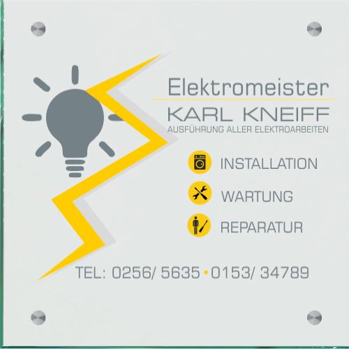 Firmenschild für Elektriker - Wir gestalten Ihr Schild! Firmenschilder Glas und Edelstahl online-tuerschilder.com 300x300mm 