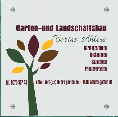 Firmenschild für Gärtner / Garten- und Landschaftsbau - Wir gestalten Ihr Schild! Firmenschilder Glas und Edelstahl online-tuerschilder.com 300x300mm 