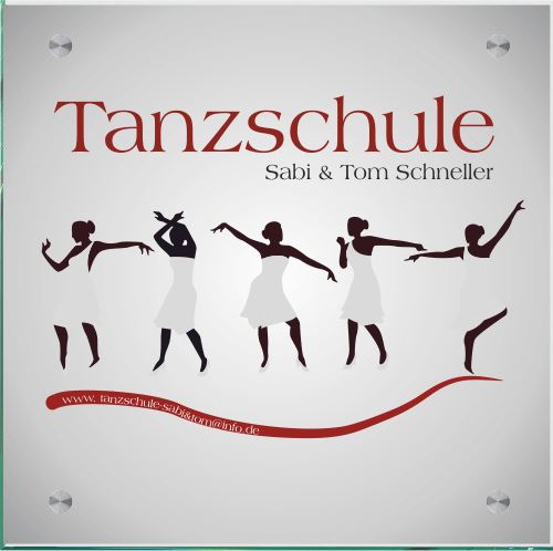 Firmenschild für Tanzschulen - Wir gestalten Ihr Schild! Firmenschilder Glas und Edelstahl online-tuerschilder.com 300x300mm 