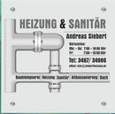 Firmenschild für Heizung & Sanitär - Wir gestalten Ihr Schild! Firmenschilder Glas und Edelstahl online-tuerschilder.com 300x300mm 