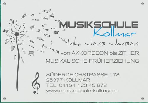 Firmenschild für eine Musikschule - Wir gestalten Ihr Schild! Firmenschilder Glas und Edelstahl online-tuerschilder.com 