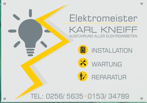 Firmenschild für Elektriker - Wir gestalten Ihr Schild! Firmenschilder Glas und Edelstahl online-tuerschilder.com 