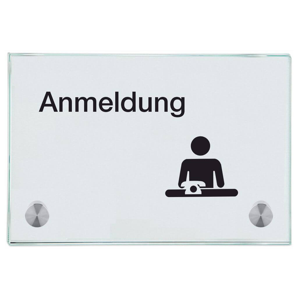 Praxisschild aus Glas Anmeldung mit 2 oder 4 Haltern Praxisschild aus Glas Anmeldung 100x150mm