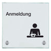 Schild für Ihre Praxis aus Glas Anmeldung  in 100x150 mm oder 150x150 mm