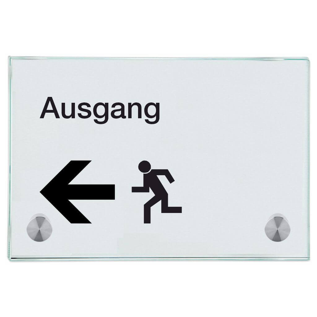 Praxisschild aus Glas Ausgang links mit 2 oder 4 Haltern Praxisschild aus Glas Ausgang links 100x150