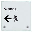 Praxisschild aus Glas Ausgang links mit 2 oder 4 Haltern Praxisschild aus Glas Ausgang links 150x150mm 