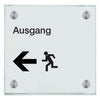 Praxisschilder  aus Glas Ausgang links in 100x150 mm oder 150x150 mm