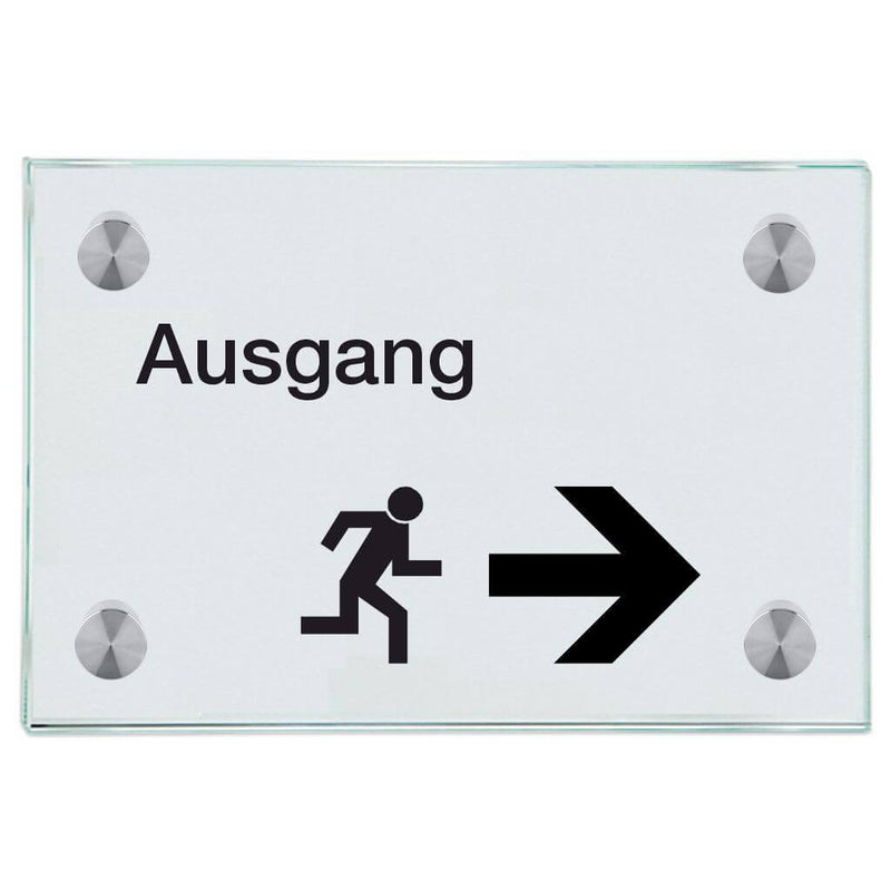 Praxisschild aus Glas Ausgang rechts mit 2 oder 4 Haltern Praxisschild aus Glas 100x150mm 4