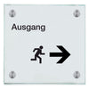 Praxisschild aus Glas Ausgang rechts  in 100x150 mm oder 150x150 mm