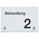 Türschild aus Glas Behandlung 2 mit 2 / 4 Haltern Praxisschild aus Glas 100x150mm 2 Halter 