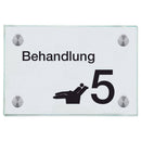 Türschild aus Glas Behandlung 5 mit 2 / 4 Haltern Praxisschild aus Glas 1