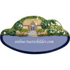 Familienschild aus Keramik Landhaus mit Bäumen Größe 18 x 10 cm (BxH) personalisiert