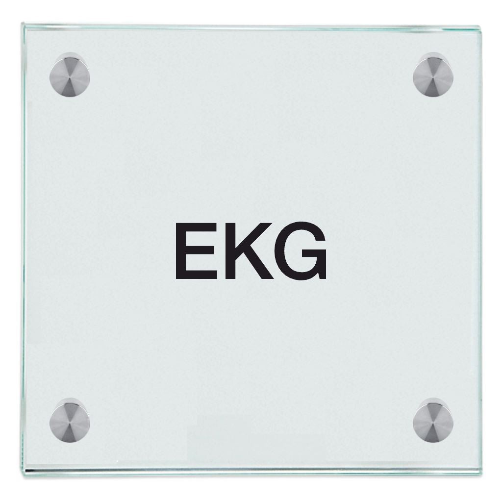 Praxisschild aus Glas EKG mit 2 oder 4 Haltern Praxisschild aus Glas EKG 6