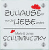 Hausschild aus Glas Motiv Zuhause personalisiert