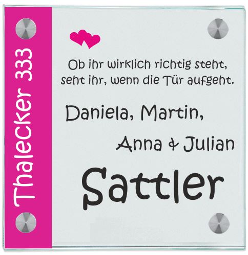 Haustürschilder Weber pink 1
