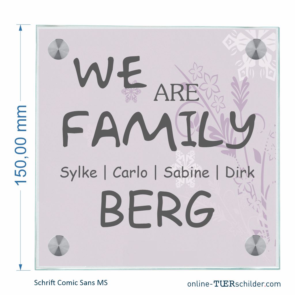 Haustürschilder We are Family 2 personalisiert Haustürschild We are Family 2 online-tuerschilder.com 150x150mm 