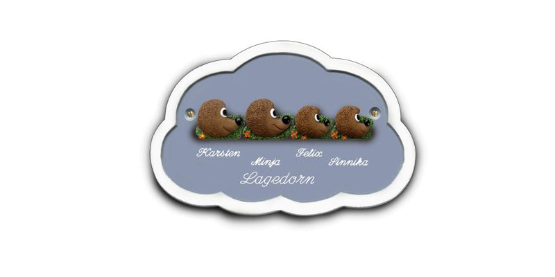 Familientürschild aus Keramik 3-4 Familienmitglieder Igel Wolke Familientürschild aus Keramik Igel Wolke online-tuerschilder.com 4 Personen Hellblau 