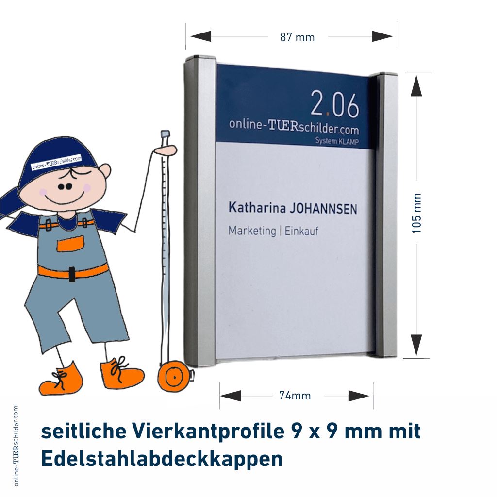 Türschilder Klamp für Ihr Büro - flach gewölbt mit eckigen Randelementen aus Aluminium 3