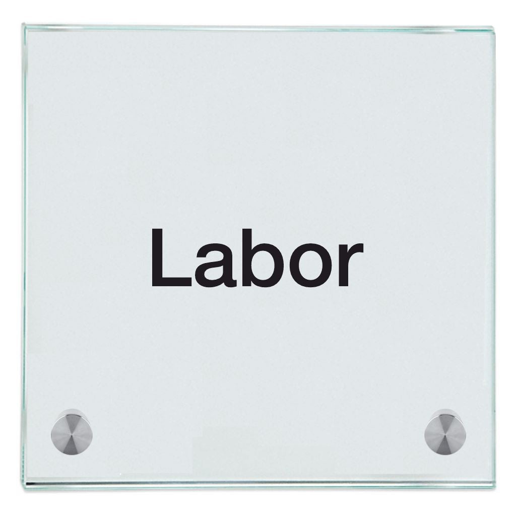 Praxisschild aus Glas Labor mit 2 oder 4 Haltern Praxisschild aus Glas Labor online-tuerschilder.com 150x150mm 2 Halter ohne Piktogramm