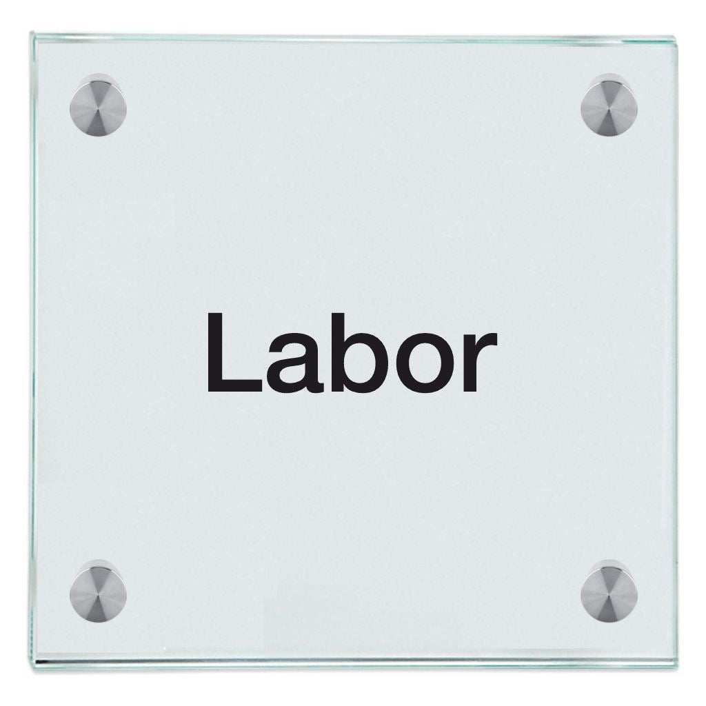 Praxisschild aus Glas Labor mit 2 oder 4 Haltern Praxisschild aus Glas Labor online-tuerschilder.com 150x150mm 4 Halter ohne Piktogramm