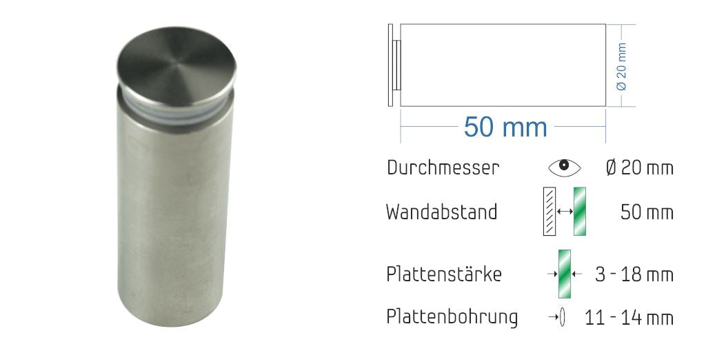 Abstandshalter Manhagen zum Schrauben - Ø 20 mm WA: 20 / 50 mm 