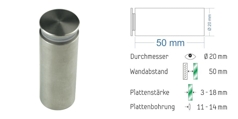 Abstandshalter Manhagen zum Schrauben - Ø 20 mm WA: 20 / 50 mm 