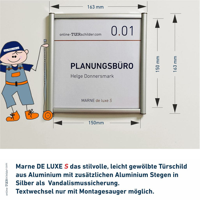 Türschild für Ihr Büro Marne de Luxe S - mit Aluminium Stegen - 163x163mm 