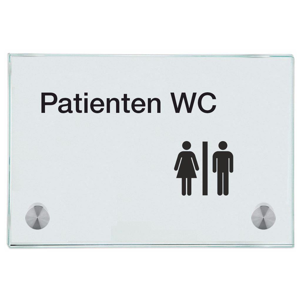 Praxisschild aus Glas Patienten WC mit 2/4 Haltern Praxisschild aus 5