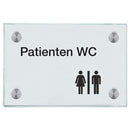 Praxisschild aus Glas Patienten WC mit 2/4 Haltern Praxisschild aus 4