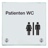 Schild für Ihre Praxis aus Glas Patienten WC  in 100x150 mm oder 150x150 mm