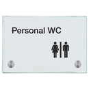 Praxisschild aus Glas Personal WC mit 2 oder 4 Haltern Praxisschild aus Glas Personal WC online-tuerschilder.com 100x150mm 2 Halter mit Piktogramm