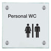 Praxisschild aus Glas Personal WC  in 100x150 mm oder 150x150 mm